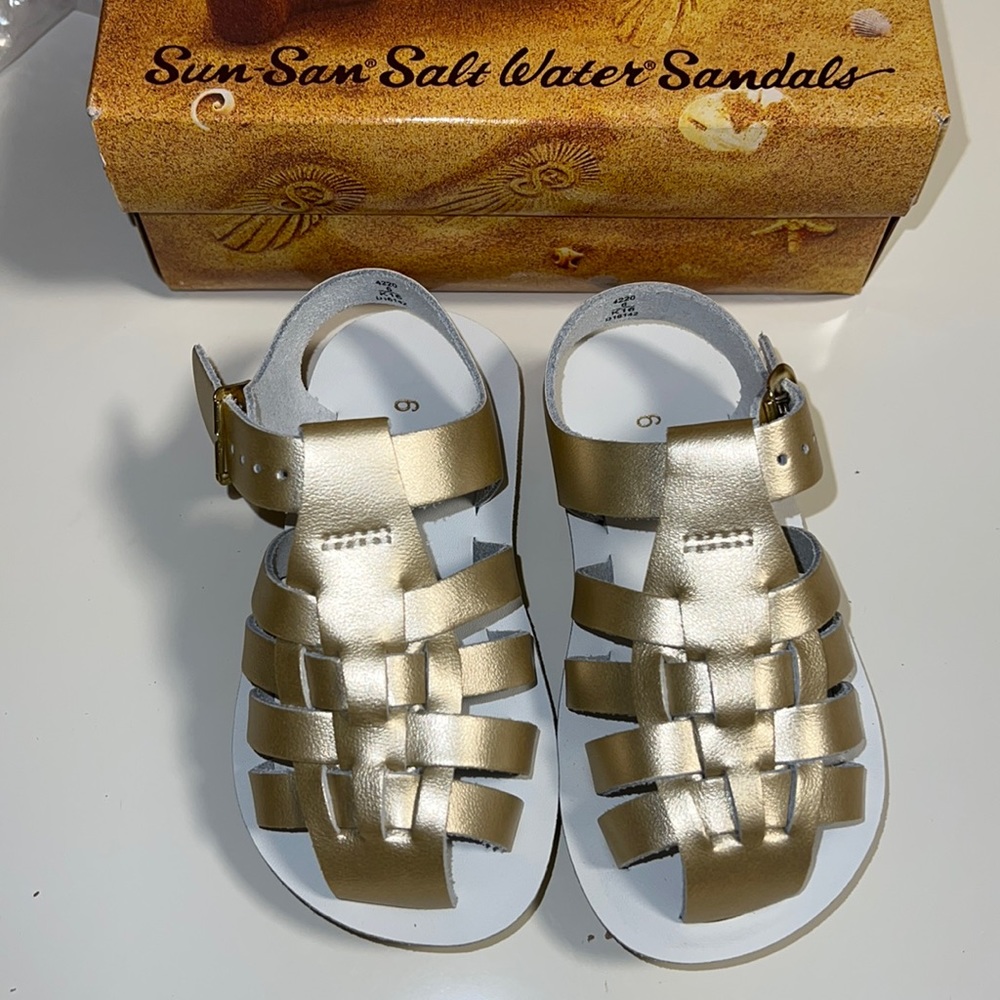AUTH NIB Salt Water Sandal by Hoy Shoes Sun-San - Sailors GOLD
